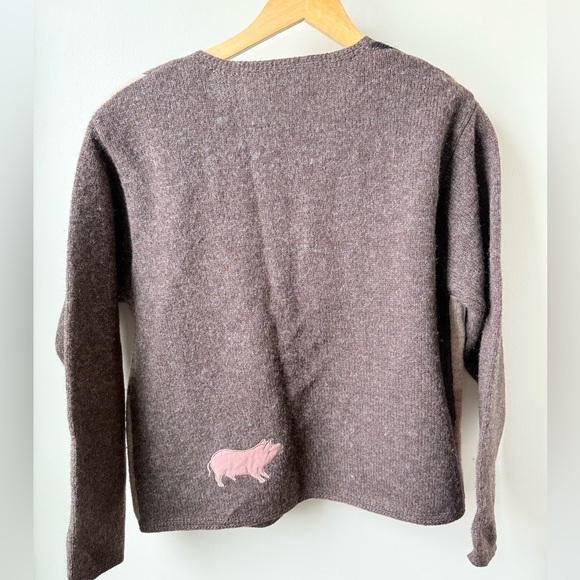 SUSAN BRISTOL Pig Cardigan Sweater Wool Cottagecore Grandma Folk Heritage VTG M - Picture 2 of 8